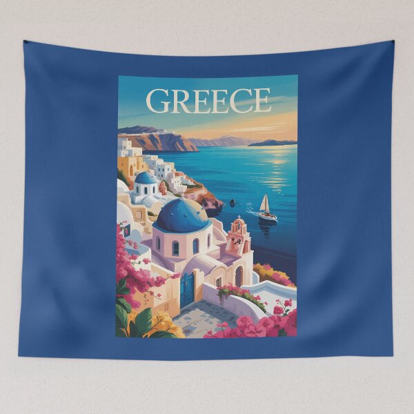 Item preview, Greece Santorini Illustration Travel Art Vintage designed and sold by KrisSidDesigns.