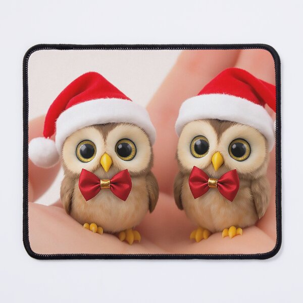 Item preview, Two Tiny Christmas Owls in Palm Festive Miniature Bird Duo designed and sold by acceleratorhams.