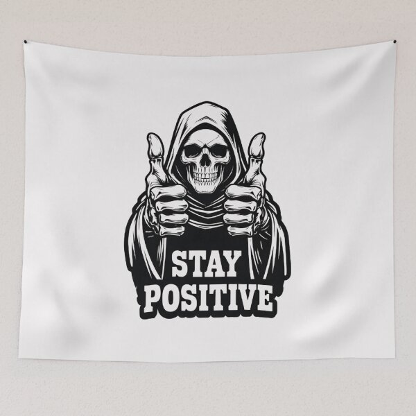 Item preview, Stay Positive Grim Reaper – Dark Humor Skeleton Design designed and sold by The-Daily-Drape.