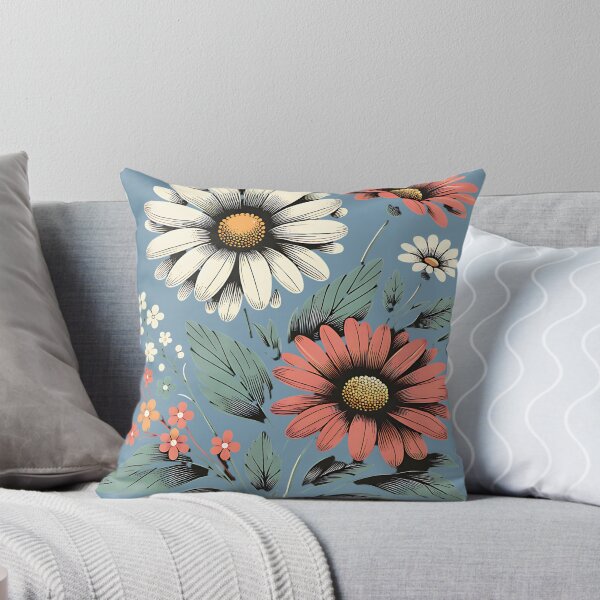 Item preview, Vintage Etched Wildflower Bouquet – Coral & Cream Daisies designed and sold by NSB-Design.