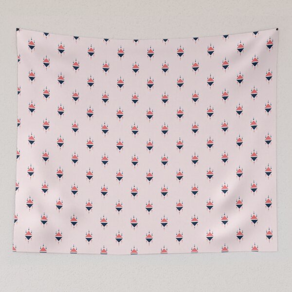 Aperçu de l'œuvre Motif tribal minimaliste à losanges. Rose et bleu marine sur fond beige doux. créée et vendue par Kopii Art.