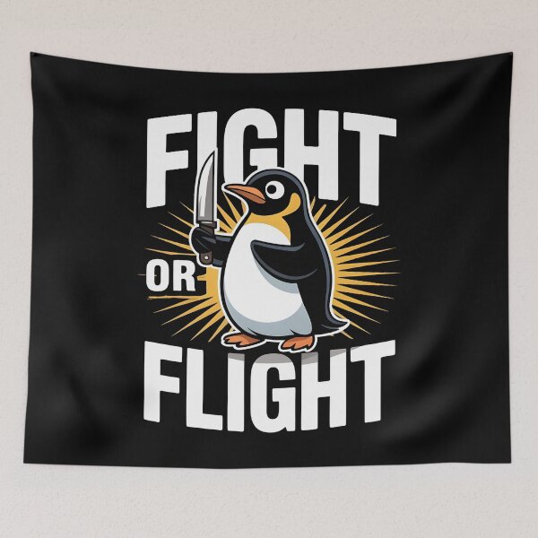 Item preview, Fight Or Flight Meme Penguin designed and sold by Redgiant87x.