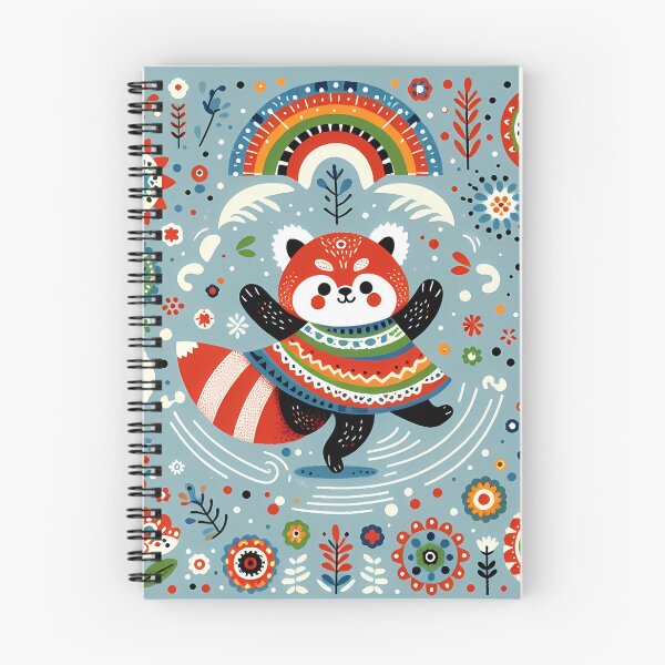 Item preview, Cute Dancing Red Panda with Rainbow and Flowers - Scandinavian Folk Art by heidiannemorris © designed and sold by FOLK ART FUSION by heidiannemorris.