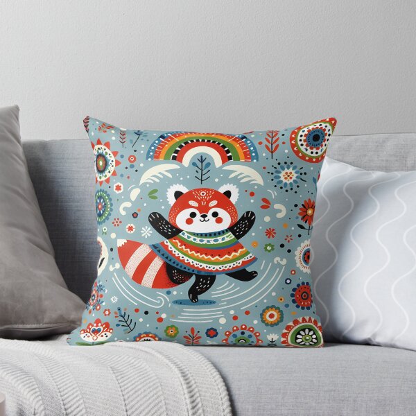 Item preview, Cute Dancing Red Panda with Rainbow and Flowers - Scandinavian Folk Art by heidiannemorris © designed and sold by FOLK ART FUSION by heidiannemorris.