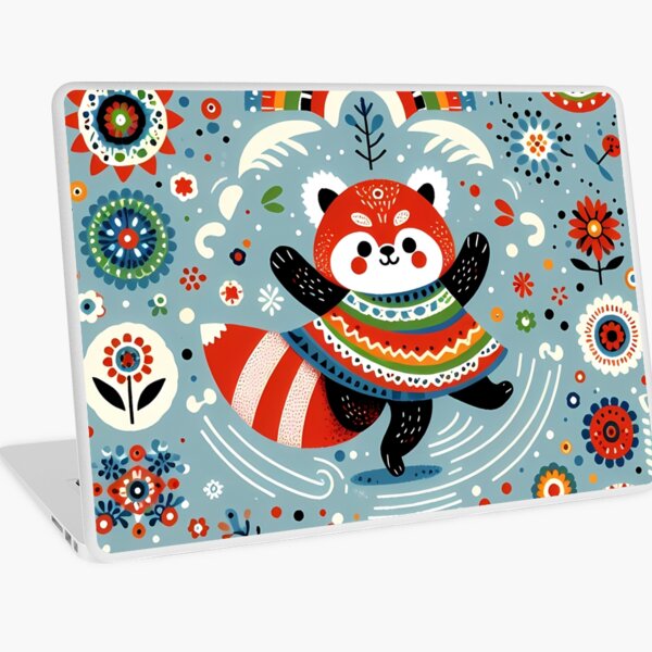 Item preview, Cute Dancing Red Panda with Rainbow and Flowers - Scandinavian Folk Art by heidiannemorris © designed and sold by FOLK ART FUSION by heidiannemorris.