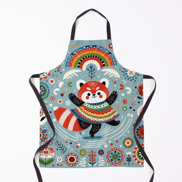 Item preview, Cute Dancing Red Panda with Rainbow and Flowers - Scandinavian Folk Art by heidiannemorris © designed and sold by FOLK ART FUSION by heidiannemorris.