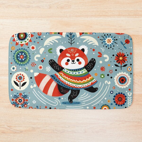 Item preview, Cute Dancing Red Panda with Rainbow and Flowers - Scandinavian Folk Art by heidiannemorris © designed and sold by FOLK ART FUSION by heidiannemorris.