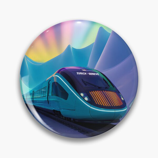 Item preview, Zurich-Geneve Express – Psychedelic Swiss Train Poster in a Surreal Futuristic Landscape designed and sold by paulo silveira.