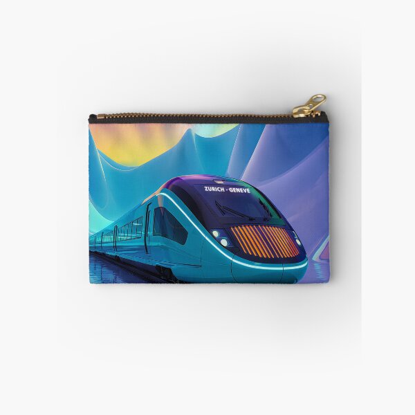 Item preview, Zurich-Geneve Express – Psychedelic Swiss Train Poster in a Surreal Futuristic Landscape designed and sold by paulo silveira.