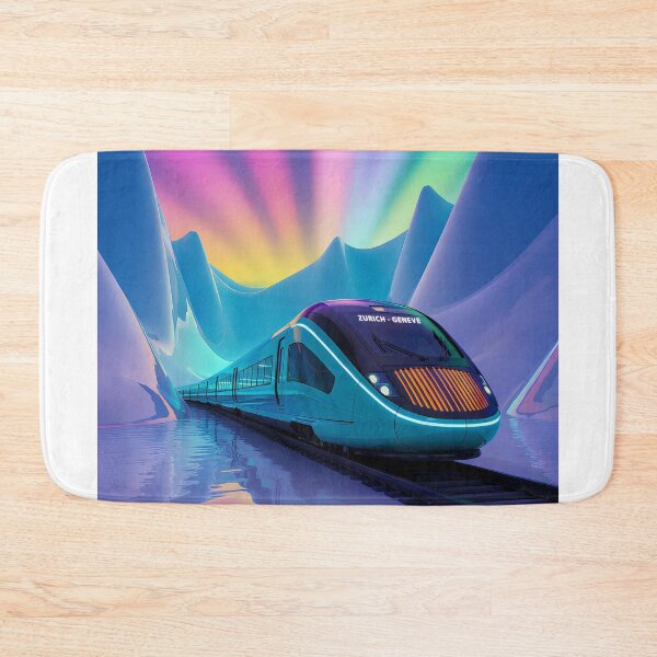 Item preview, Zurich-Geneve Express – Psychedelic Swiss Train Poster in a Surreal Futuristic Landscape designed and sold by paulo silveira.