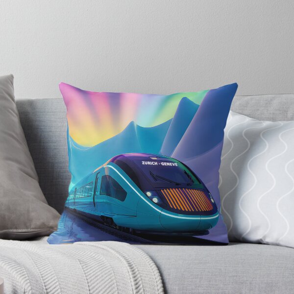 Item preview, Zurich-Geneve Express – Psychedelic Swiss Train Poster in a Surreal Futuristic Landscape designed and sold by paulo silveira.
