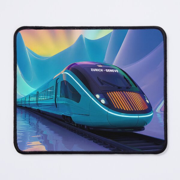 Item preview, Zurich-Geneve Express – Psychedelic Swiss Train Poster in a Surreal Futuristic Landscape designed and sold by paulo silveira.