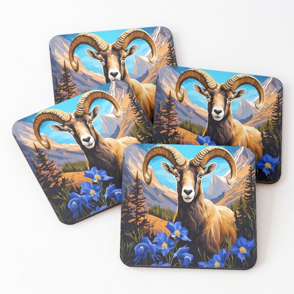 Item preview, Cartoon Of A Colorado Bighorn Sheep Blue Columbine designed and sold by taiche.