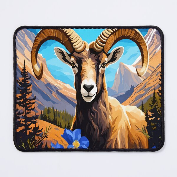 Item preview, Cartoon Of A Colorado Bighorn Sheep Blue Columbine designed and sold by taiche.