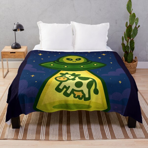 Item preview, Alien avocado in a flying saucer abducting a kawaii cow at night designed and sold by ZerpaGiovanna.