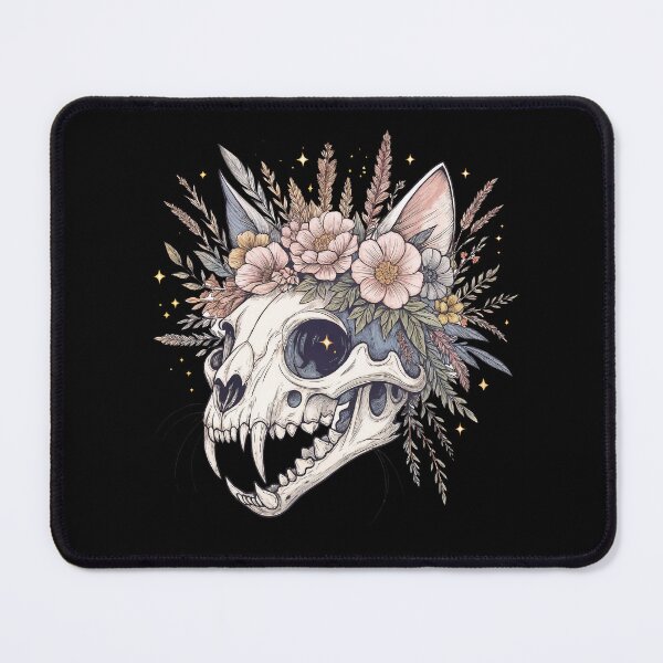 Item preview, Cat and floral Skull with flowers and leaves ,memento mori, cat skull, witch, goth, bones and botany designed and sold by Collagedream.