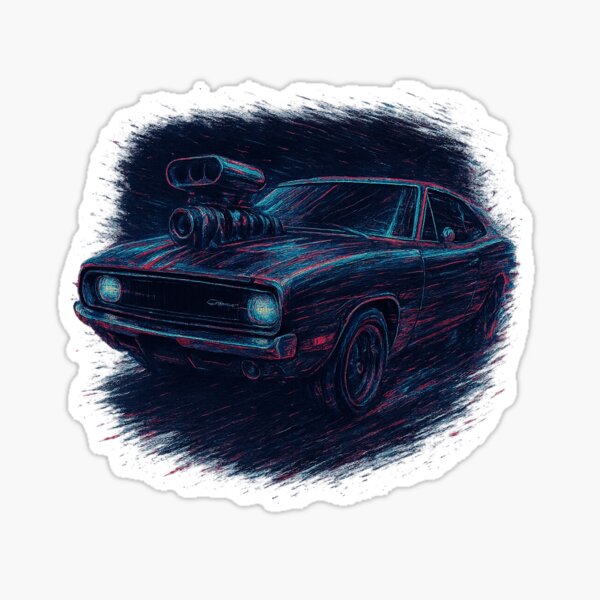 Item preview, Glitch Art Muscle Car Supercharged Neon Racer designed and sold by TrendznHitz.