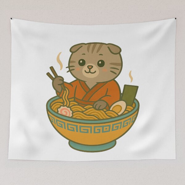 Item preview, Cute Cat Enjoying Delicious Ramen Noodles designed and sold by k3rstman1.
