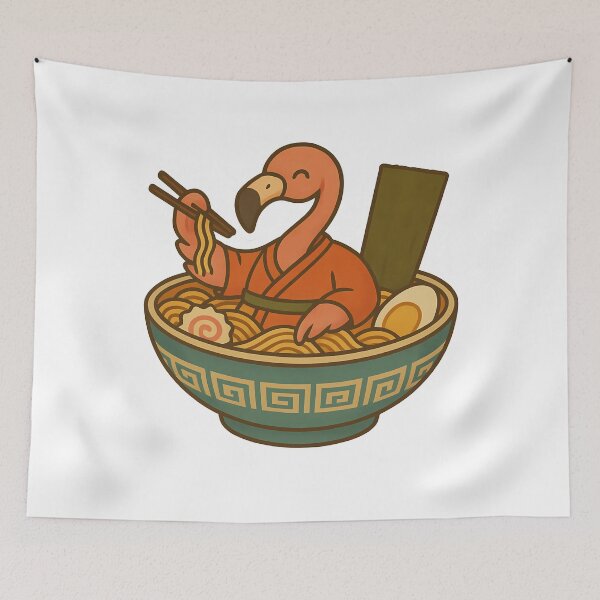 Item preview, Hungry Flamingo Enjoying Delicious Japanese Ramen Noodles designed and sold by k3rstman1.