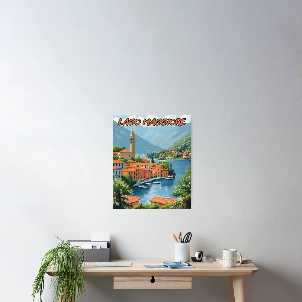 Lago Maggiore, Italia Vintage Art Travel Landscape