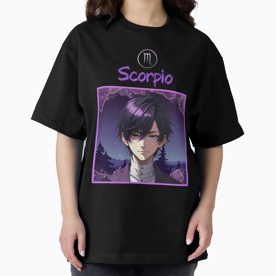 Scorpio Zodiac Sign Anime Boy | Nocturnal Mystery Oversized T-Shirt Theteepulse