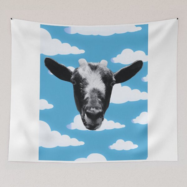 Item preview, Floating goat head - black and white - clouds background designed and sold by Dryft7.