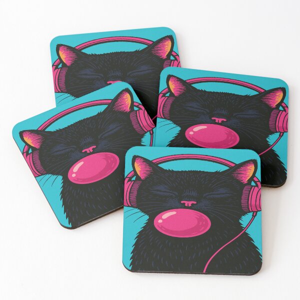 Item preview, Chilling black cat with earphones  designed and sold by Silverluuna.