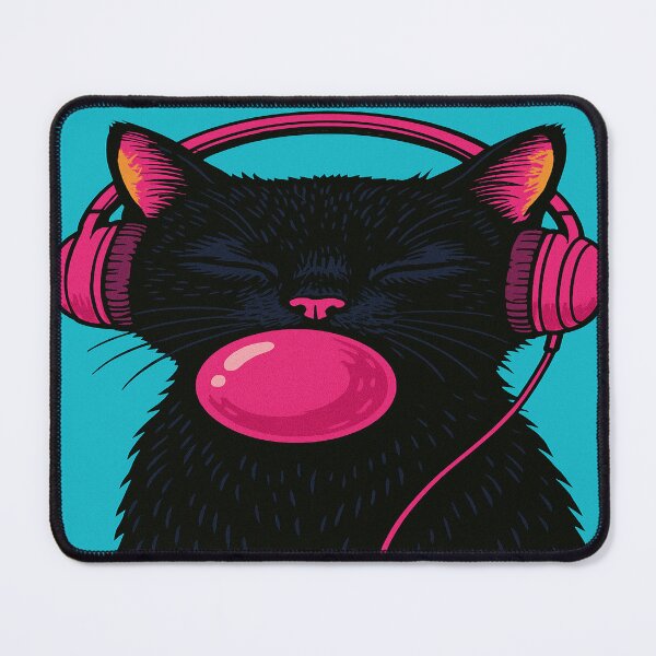 Item preview, Chilling black cat with earphones designed and sold by Silverluuna.