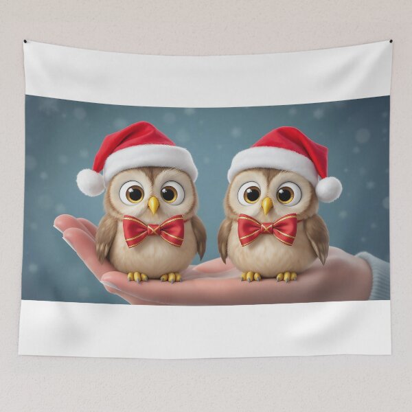 Item preview, Owls in Santa Hats Cute Holiday Birds in Hand designed and sold by acceleratorhams.