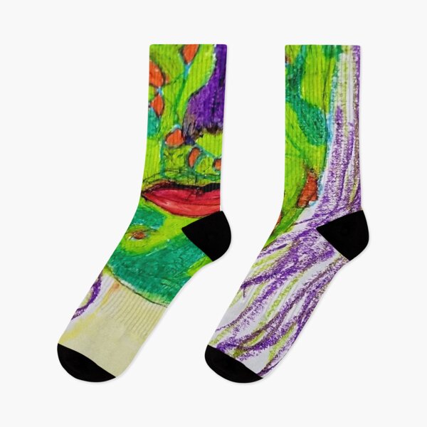 Item preview, Whimsical Green Face with Purple Hair – Bold Crayon Art Portrait designed and sold by LuxuryApparels.