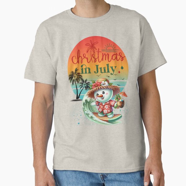 Item preview, Christmas in July | Tropical Snowman Surfing Design T-Shirt for man woman  designed and sold by EvelineArt78.