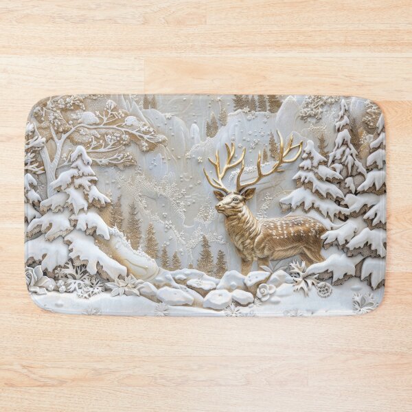 Item preview, Majestic golden deer in the snowy forest designed and sold by MargaretWiktor.