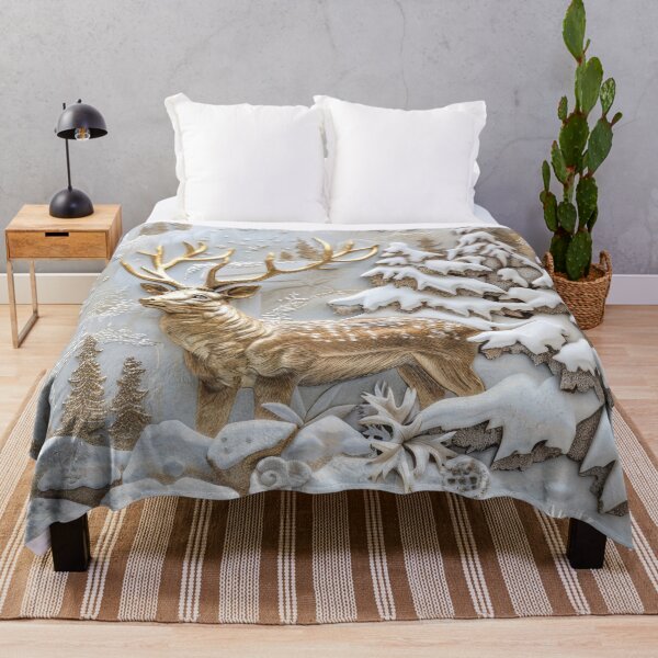 Item preview, Majestic golden deer in the snowy forest designed and sold by MargaretWiktor.