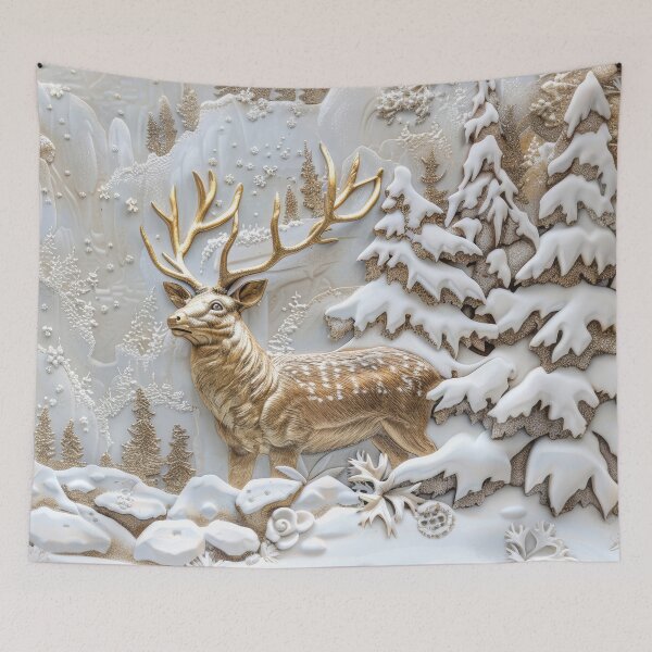 Item preview, Majestic golden deer in the snowy forest designed and sold by MargaretWiktor.