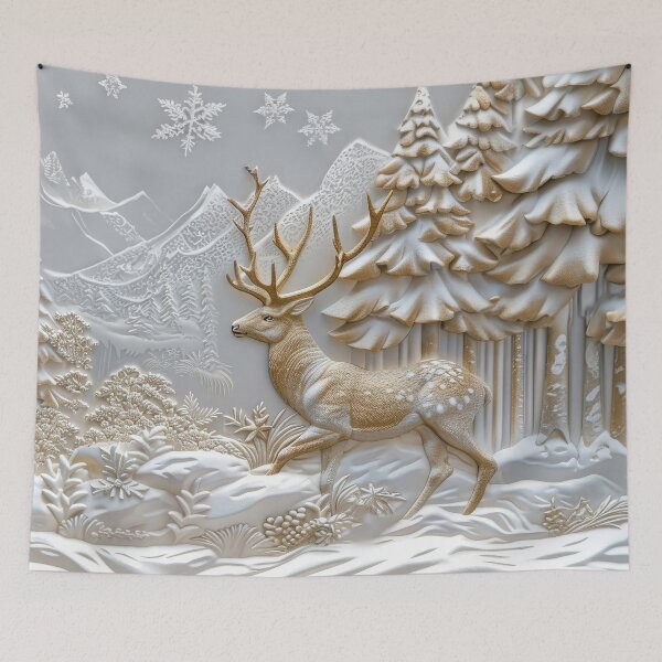 Item preview, Majestic golden deer in the snowy forest designed and sold by MargaretWiktor.