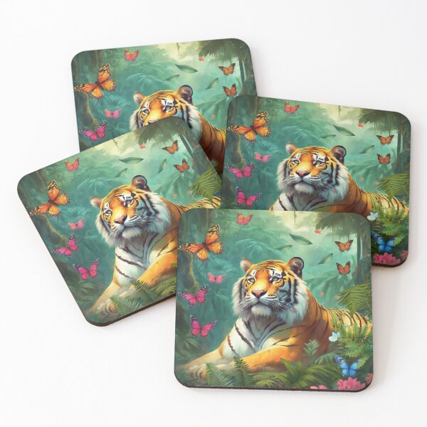 Item preview, Tiger and butterfly, plants, flowers, nature, pagoda, China. designed and sold by Sugar Wisdom .