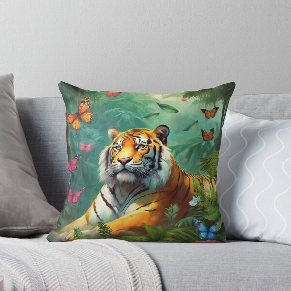 Item preview, Tiger and butterfly, plants, flowers, nature, pagoda, China. designed and sold by Sugar Wisdom .