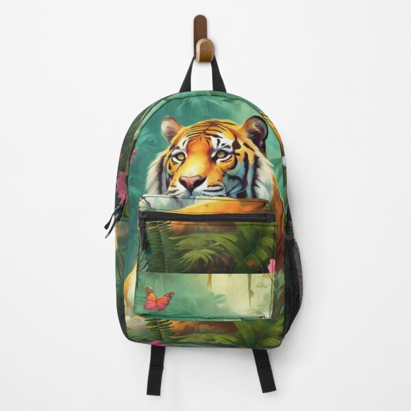 Item preview, Tiger and butterfly, plants, flowers, nature, pagoda, China. designed and sold by Sugar Wisdom .