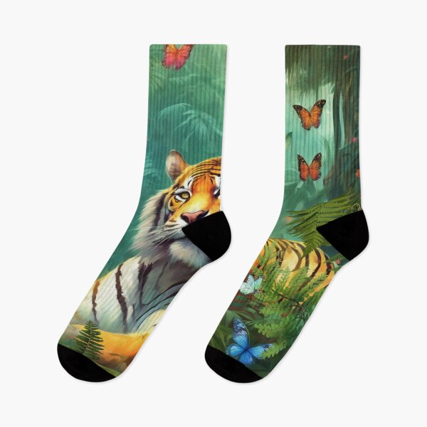 Item preview, Tiger and butterfly, plants, flowers, nature, pagoda, China. designed and sold by Sugar Wisdom .