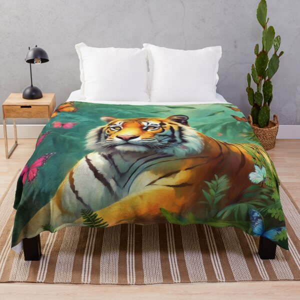 Item preview, Tiger and butterfly, plants, flowers, nature, pagoda, China. designed and sold by Sugar Wisdom .