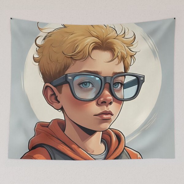 Item preview, Seeing with different eyes, visual impairment, serious boy with glasses, blond designed and sold by CeciliaGomezArt.