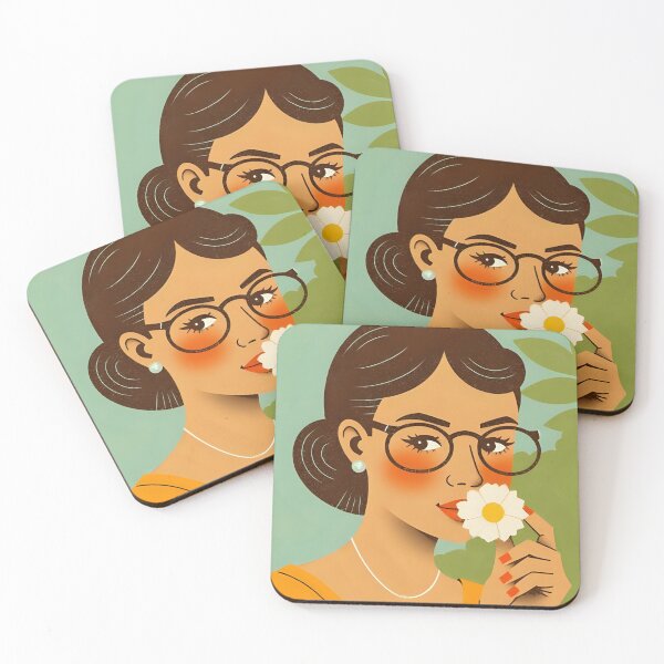 Item preview, Seeing with different eyes: visually impaired woman with glasses and elegant flowers designed and sold by CeciliaGomezArt.