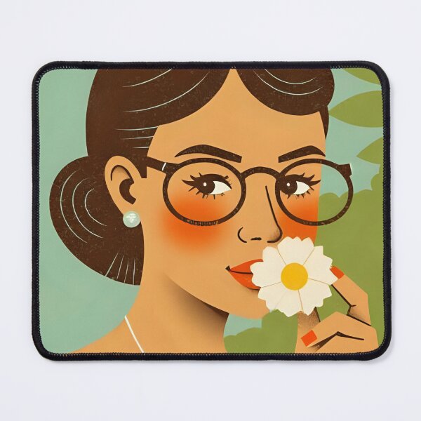 Item preview, Seeing with different eyes: visually impaired woman with glasses and elegant flowers designed and sold by CeciliaGomezArt.