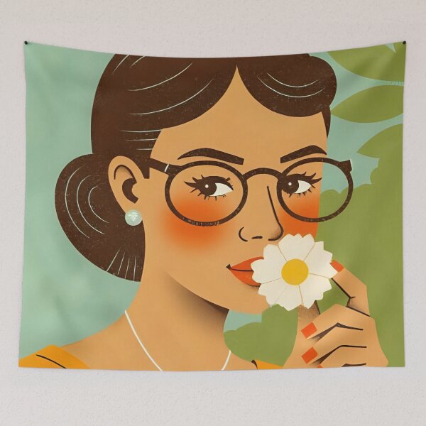 Item preview, Seeing with different eyes: visually impaired woman with glasses and elegant flowers designed and sold by CeciliaGomezArt.