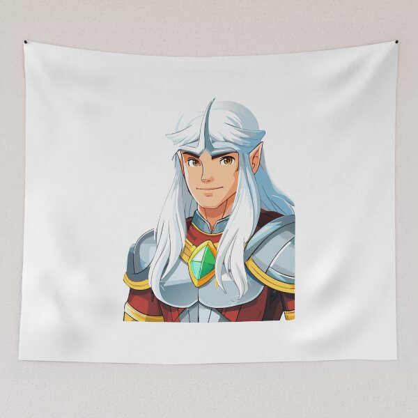 Item preview, Portrait of a man elf, fantasy elegant elven warrior face with pointed ears and long white hair designed and sold by Danler.