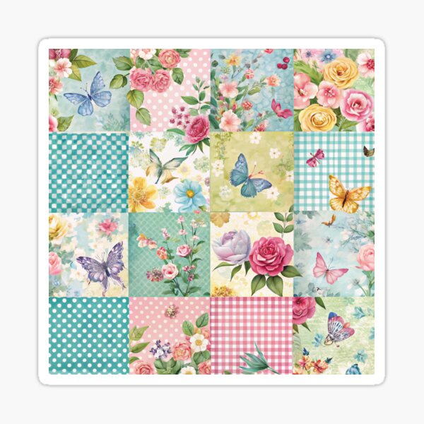 Item preview, Spring Patchwork blues and greens and butterfly things designed and sold by Ketique.