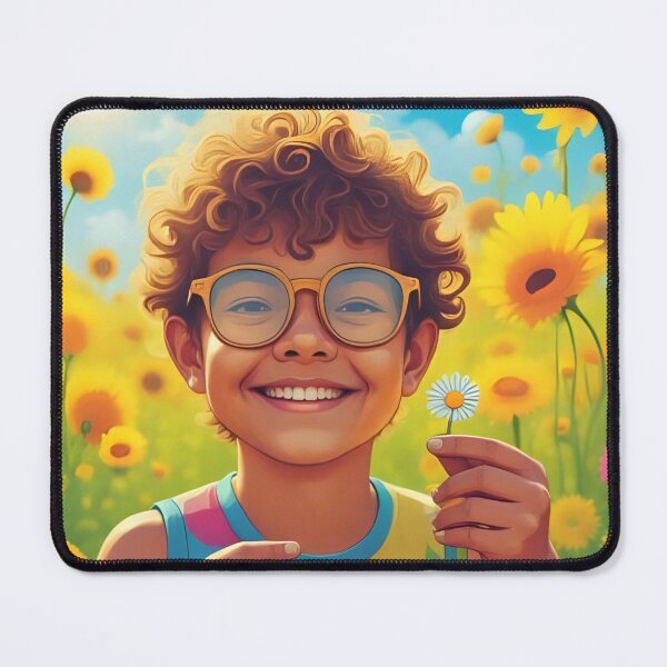 Item preview, Seeing with different eyes, visual impairment, child smiles in sunflowers designed and sold by CeciliaGomezArt.