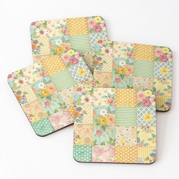 Item preview, Patchwork Yellow and Pink Flowers and More designed and sold by Ketique.