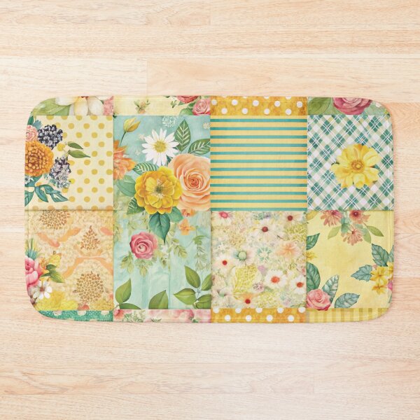 Item preview, Patchwork Yellow and Pink Flowers and More designed and sold by Ketique.