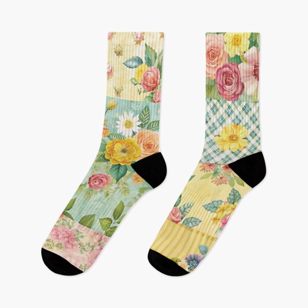 Item preview, Patchwork Yellow and Pink Flowers and More designed and sold by Ketique.